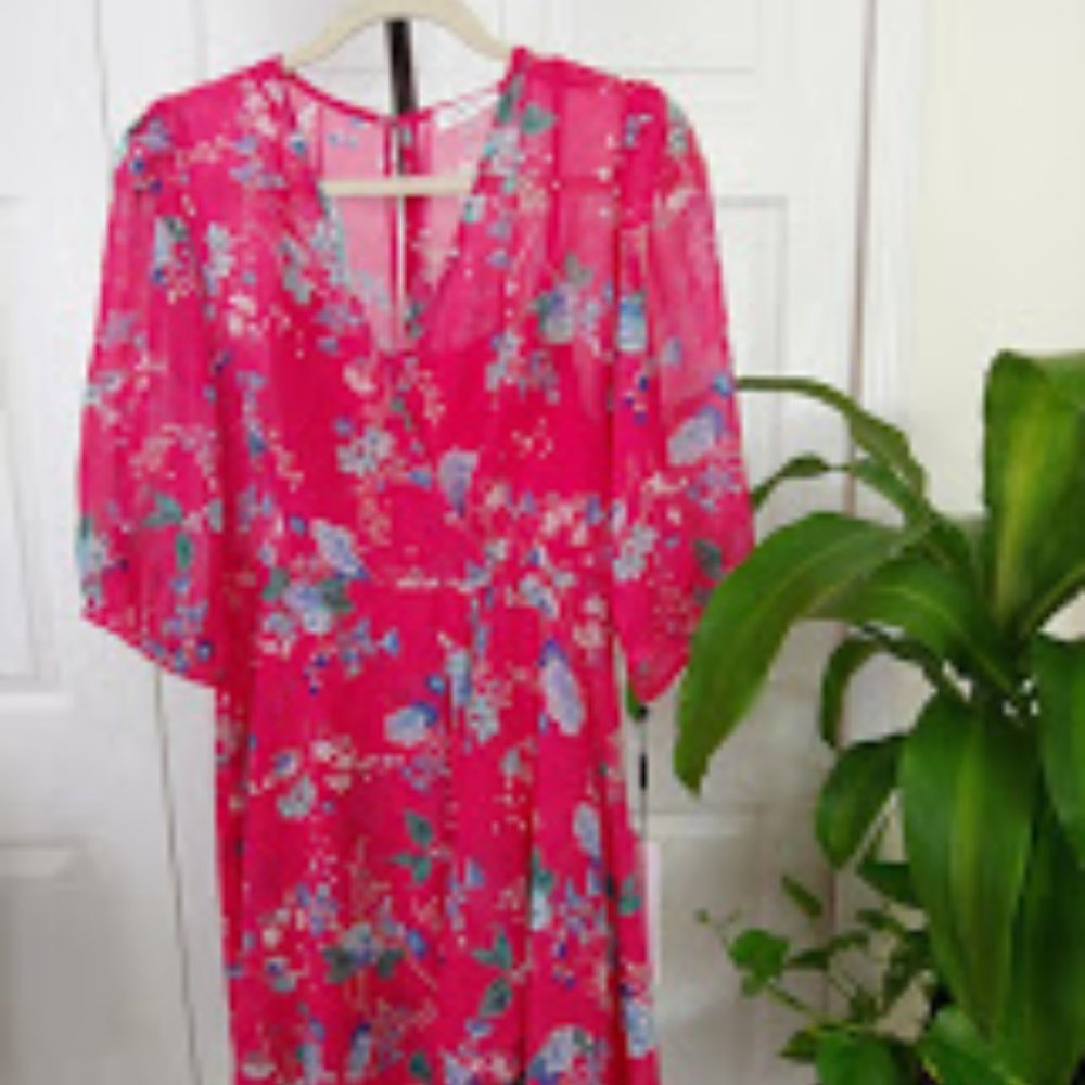 Faux Wrap V neck Floral Dress